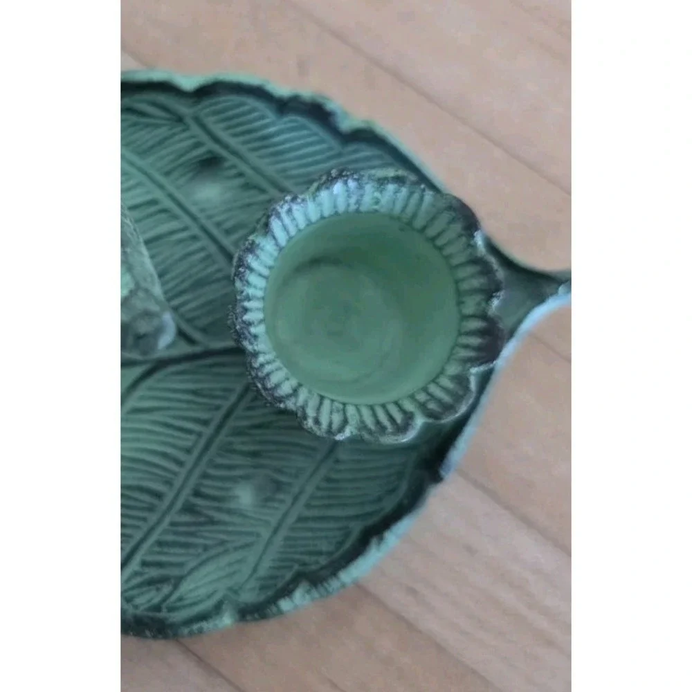 VTG Andrea Sadek Brass Verdigris Bunny Rowing Leaf Boat Candle Holder Kitsch